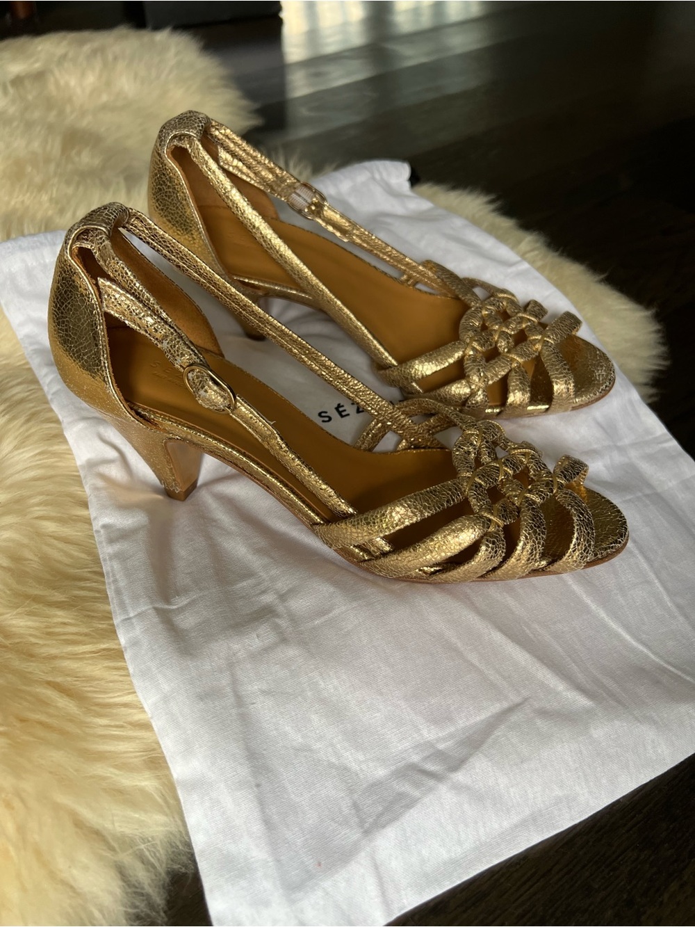 Sezane Gold Metallic Strappy Heels 38